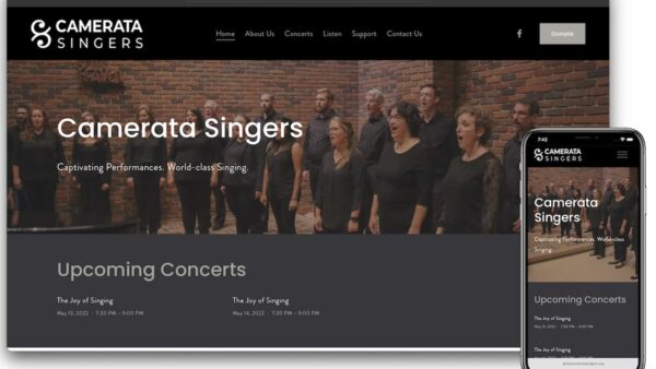 The Camerata Singers New Website Screenshot